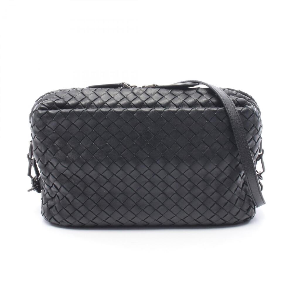 Bottega Veneta Intrecciato Shoulder Bag Leather Black